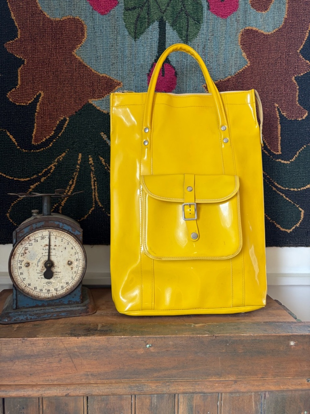 Vintage Yellow Patent Utility Tote Bag
